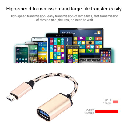 หัวโลหะแบบทอขนาด 15 ซม. สายเคเบิลข้อมูล USB-C / Type-C ชายกับ USB 2.0 หญิง, Type-C Male to USB 2.0 Female