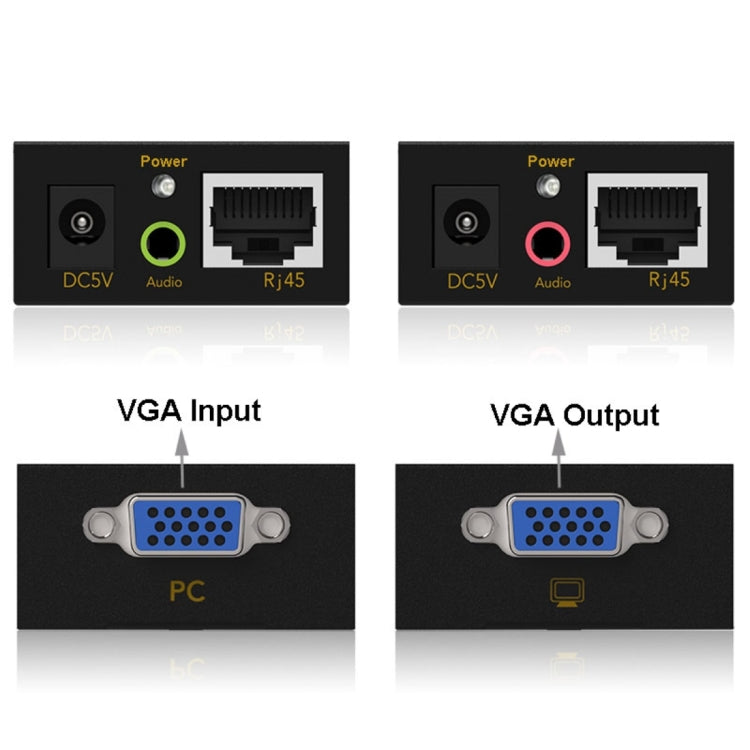 VGA และ Audio Extender 1920x1440 HD 100m Cat5e / 6-568B สายเคเบิลเครือข่ายอะแดปเตอร์รับสัญญาณผู้ส่ง, Transmission Distance: 100m