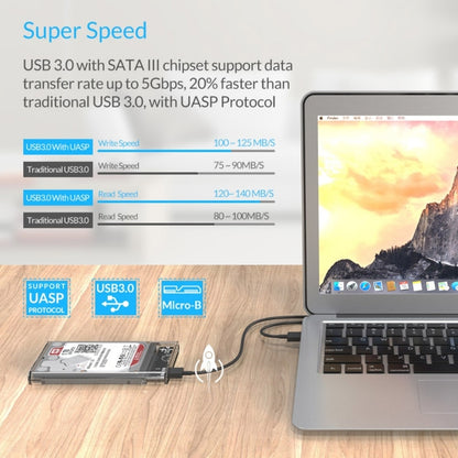 ORICO 2139U3-CR USB3.0 โปร่งใสฮาร์ดดิสก์ภายนอกกล่องสำหรับ 9.5 มม.2.5 นิ้ว SATA HDD/SSD, USB 3.0 (2.5 inch)