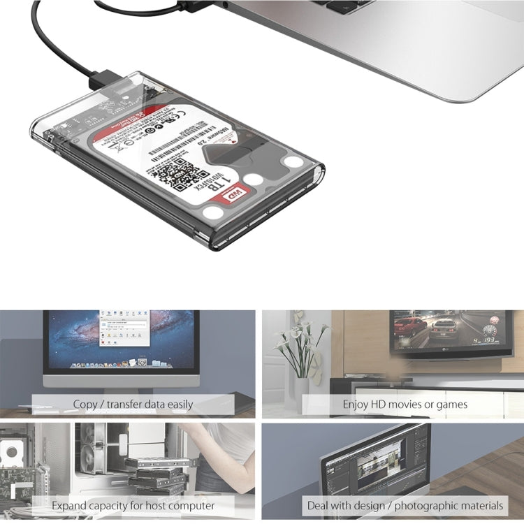 ORICO 2139U3-CR USB3.0 โปร่งใสฮาร์ดดิสก์ภายนอกกล่องสำหรับ 9.5 มม.2.5 นิ้ว SATA HDD/SSD, USB 3.0 (2.5 inch)