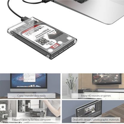 ORICO 2139U3-CR USB3.0 โปร่งใสฮาร์ดดิสก์ภายนอกกล่องสำหรับ 9.5 มม.2.5 นิ้ว SATA HDD/SSD, USB 3.0 (2.5 inch)