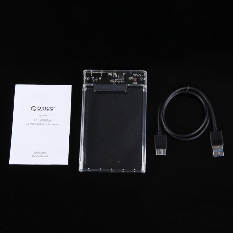 ORICO 2139U3-CR USB3.0 โปร่งใสฮาร์ดดิสก์ภายนอกกล่องสำหรับ 9.5 มม.2.5 นิ้ว SATA HDD/SSD, USB 3.0 (2.5 inch)