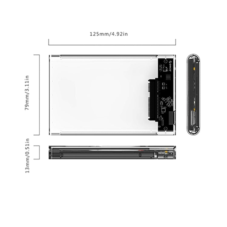 ORICO 2139U3-CR USB3.0 โปร่งใสฮาร์ดดิสก์ภายนอกกล่องสำหรับ 9.5 มม.2.5 นิ้ว SATA HDD/SSD, USB 3.0 (2.5 inch)