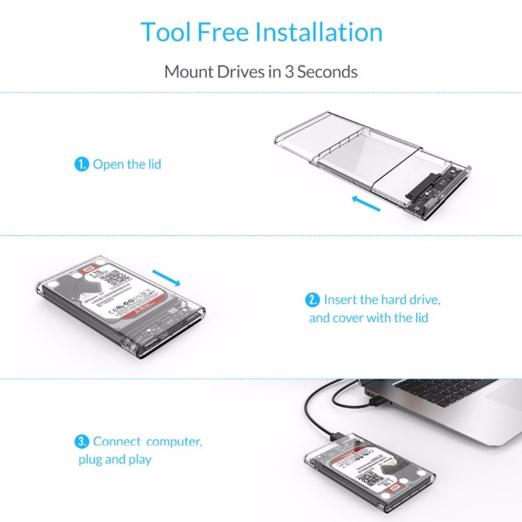 ORICO 2139U3-CR USB3.0 โปร่งใสฮาร์ดดิสก์ภายนอกกล่องสำหรับ 9.5 มม.2.5 นิ้ว SATA HDD/SSD, USB 3.0 (2.5 inch)