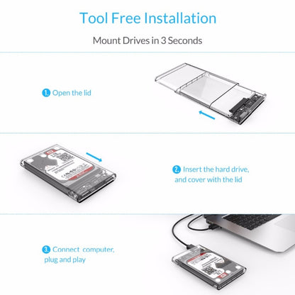 ORICO 2139U3-CR USB3.0 โปร่งใสฮาร์ดดิสก์ภายนอกกล่องสำหรับ 9.5 มม.2.5 นิ้ว SATA HDD/SSD, USB 3.0 (2.5 inch)