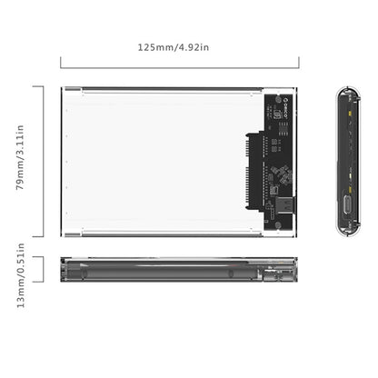 ORICO 2139C3-CR USB3.1 Type C โปร่งใสฮาร์ดดิสก์ภายนอกกล่องสำหรับ 9.5 มม.2.5 นิ้ว SATA HDD/SSD, USB 3.1 Type-C (2.5 inch)