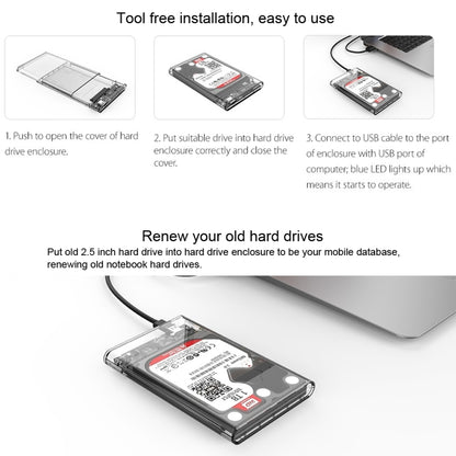ORICO 2139C3-CR USB3.1 Type C โปร่งใสฮาร์ดดิสก์ภายนอกกล่องสำหรับ 9.5 มม.2.5 นิ้ว SATA HDD/SSD, USB 3.1 Type-C (2.5 inch)