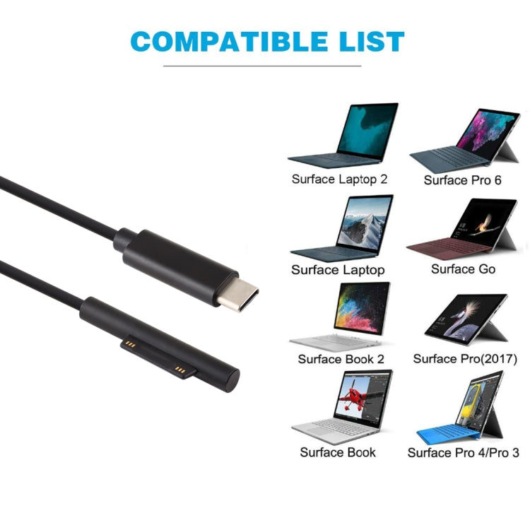 USB-C / Type-C ถึง 6 Pin Magnetic Male แล็ปท็อปสายชาร์จสำหรับ Microsoft Surface Pro 7/6/5 ความยาวสายเคเบิล: ประมาณ 1.5 ม., for Microsoft Surface Pro 7 / 6 / 5
