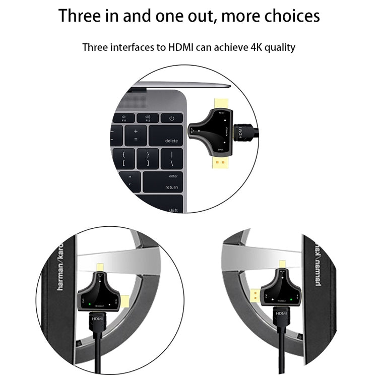 D62A DisplayPort + Mini DP + HDMI ชายเป็น HDMI หญิง 3 ใน 1 อะแดปเตอร์, D62A