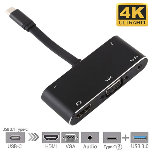 V126 UCB-C / Type-C ชายเป็น PD + HDMI + VGA + เสียง + USB 3.0 ตัวเมีย 5 ใน 1 Converter, 5 in 1