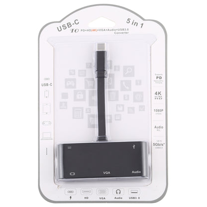 V126 UCB-C / Type-C ชายเป็น PD + HDMI + VGA + เสียง + USB 3.0 ตัวเมีย 5 ใน 1 Converter, 5 in 1