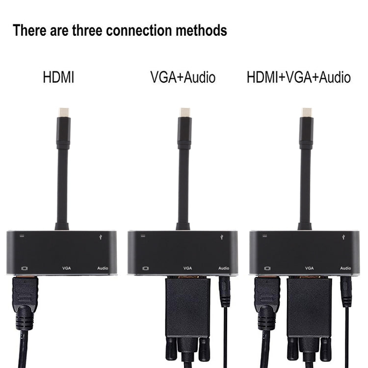 V126 UCB-C / Type-C ชายเป็น PD + HDMI + VGA + เสียง + USB 3.0 ตัวเมีย 5 ใน 1 Converter, 5 in 1
