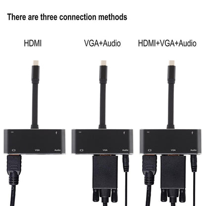 V126 UCB-C / Type-C ชายเป็น PD + HDMI + VGA + เสียง + USB 3.0 ตัวเมีย 5 ใน 1 Converter, 5 in 1