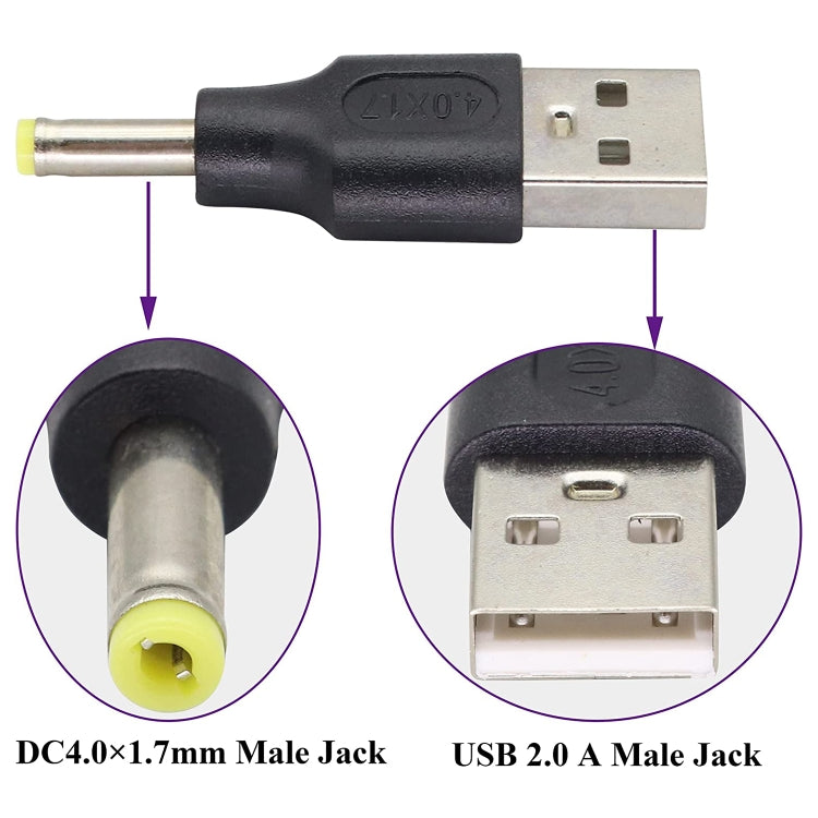10 ชิ้น 4.0 x 1.7 มม. ชายกับ USB 2.0 ชาย DC Power Plug เชื่อมต่อ, 4.0 x 1.7mm Male