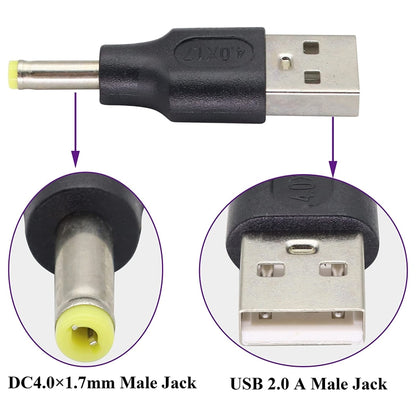 10 ชิ้น 4.0 x 1.7 มม. ชายกับ USB 2.0 ชาย DC Power Plug เชื่อมต่อ, 4.0 x 1.7mm Male