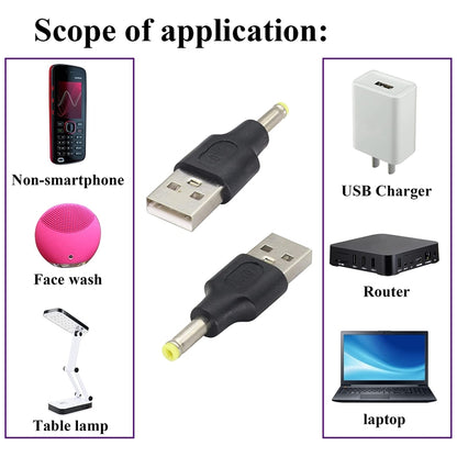 10 ชิ้น 4.0 x 1.7 มม. ชายกับ USB 2.0 ชาย DC Power Plug เชื่อมต่อ, 4.0 x 1.7mm Male