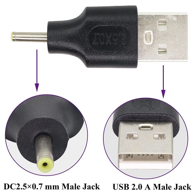 10 ชิ้น 2.5 x 0.7 มม. ชายกับ USB 2.0 ชาย DC Power Plug เชื่อมต่อ, 2.5 x 0.7mm