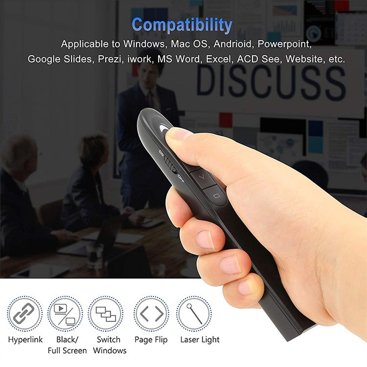 XM930 2.4GHz เลเซอร์ไร้สาย PowerPoint หน้าเปลี่ยนปากกามัลติมีเดียการนำเสนอไร้สายปากกาฉายภาพพร้อมตัวรับสัญญาณ USB สนับสนุนเตือนแบตเตอรี่ต่ำระยะการควบคุมระยะไกล: 100 เมตร, 100m White, 100m Black