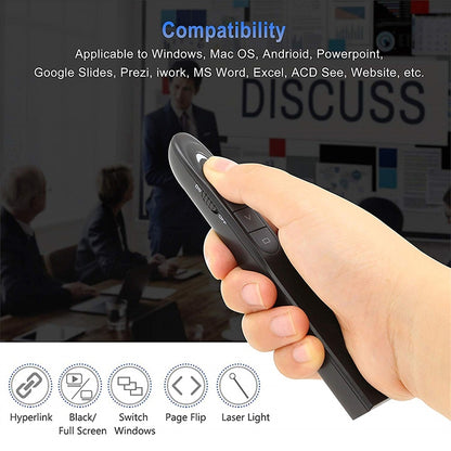 XM930 2.4GHz เลเซอร์ไร้สาย PowerPoint หน้าเปลี่ยนปากกามัลติมีเดียการนำเสนอไร้สายปากกาฉายภาพพร้อมตัวรับสัญญาณ USB สนับสนุนเตือนแบตเตอรี่ต่ำระยะการควบคุมระยะไกล: 100 เมตร, 100m White, 100m Black