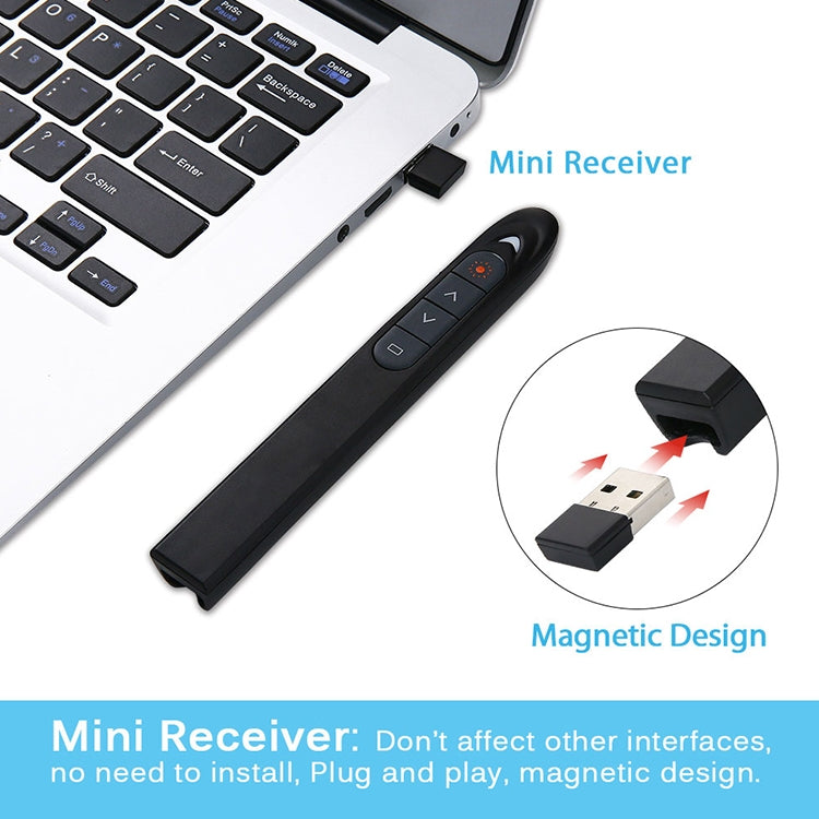 XM930 2.4GHz เลเซอร์ไร้สาย PowerPoint หน้าเปลี่ยนปากกามัลติมีเดียการนำเสนอไร้สายปากกาฉายภาพพร้อมตัวรับสัญญาณ USB สนับสนุนเตือนแบตเตอรี่ต่ำระยะการควบคุมระยะไกล: 100 เมตร, 100m White, 100m Black
