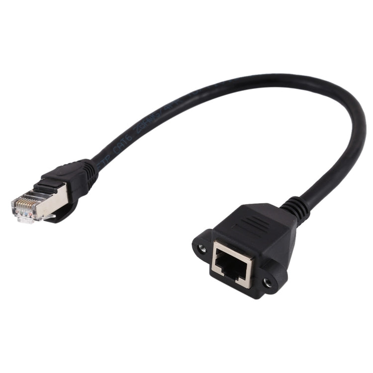 สายเคเบิลต่อขยายล็อคสกรูยึดแผงเครือข่าย RJ45 หญิงถึงชาย CATE5 ความยาว: 0.3 ม, 0.3m