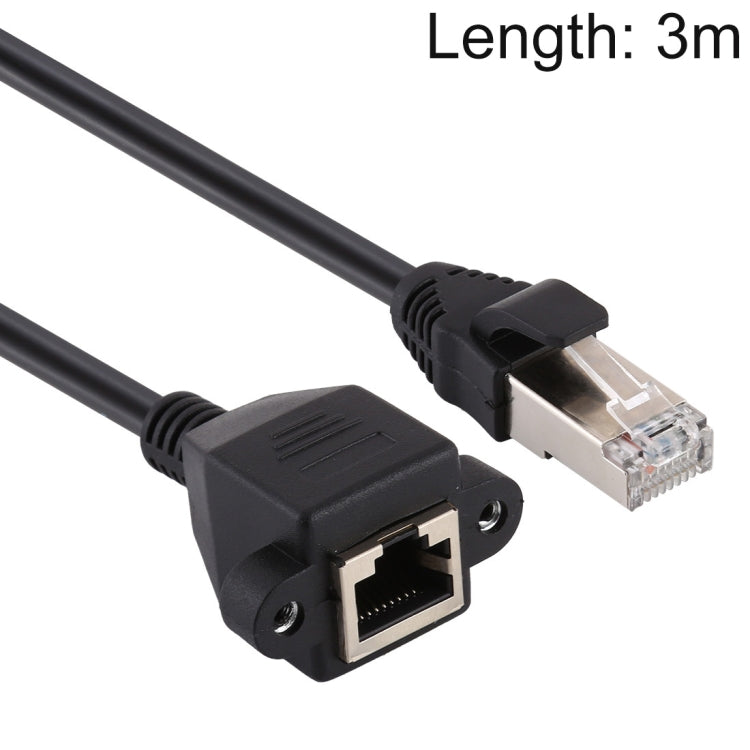 สายเคเบิลต่อขยายล็อคสกรูยึดแผงเครือข่าย RJ45 ตัวเมียถึงตัวผู้ CAT6E ความยาว: 3 ม, Length: 3m