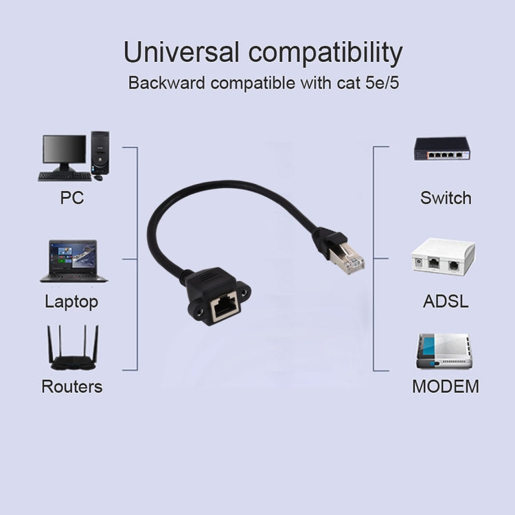 สายเคเบิลต่อขยายล็อคสกรูยึดแผงเครือข่าย RJ45 หญิงถึงชาย CATE5 ความยาว: 0.6 ม, 0.6m