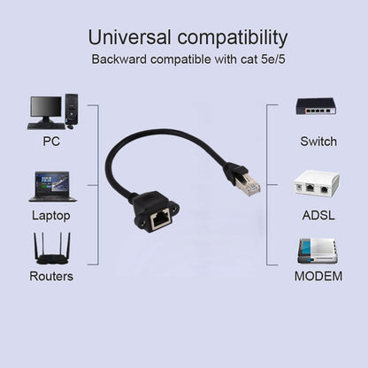 สายเคเบิลต่อขยายล็อคสกรูยึดแผงเครือข่าย RJ45 หญิงถึงชาย CATE5 ความยาว: 0.6 ม, 0.6m