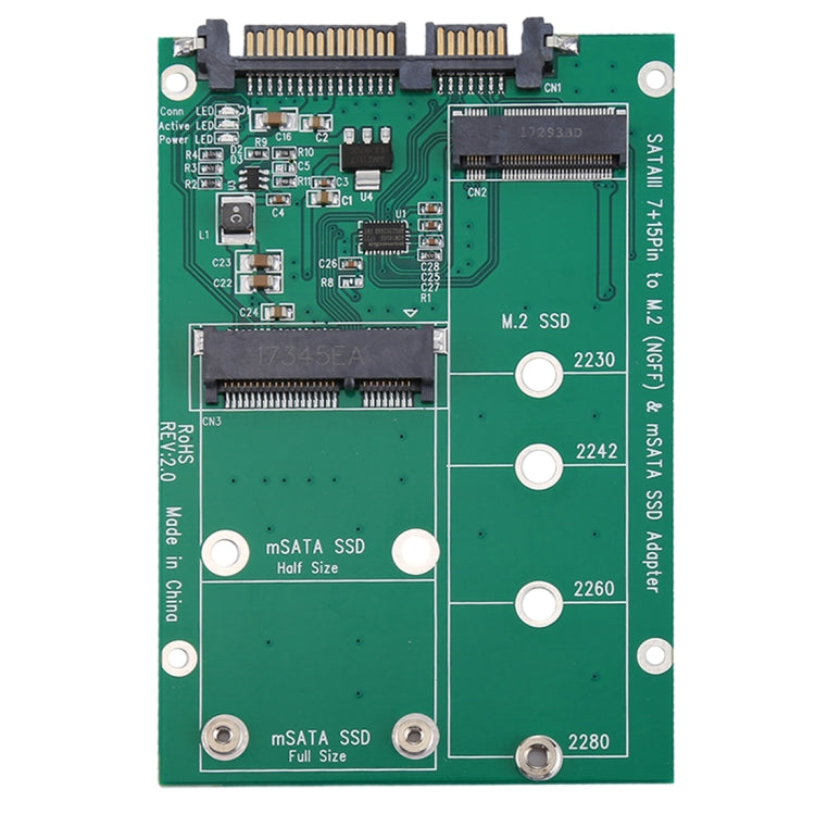 M.2 NGFF และ mSATA SSD เป็นตัวแปลงอะแดปเตอร์ SATA III 7 + 15 พิน, SSD to SATA III