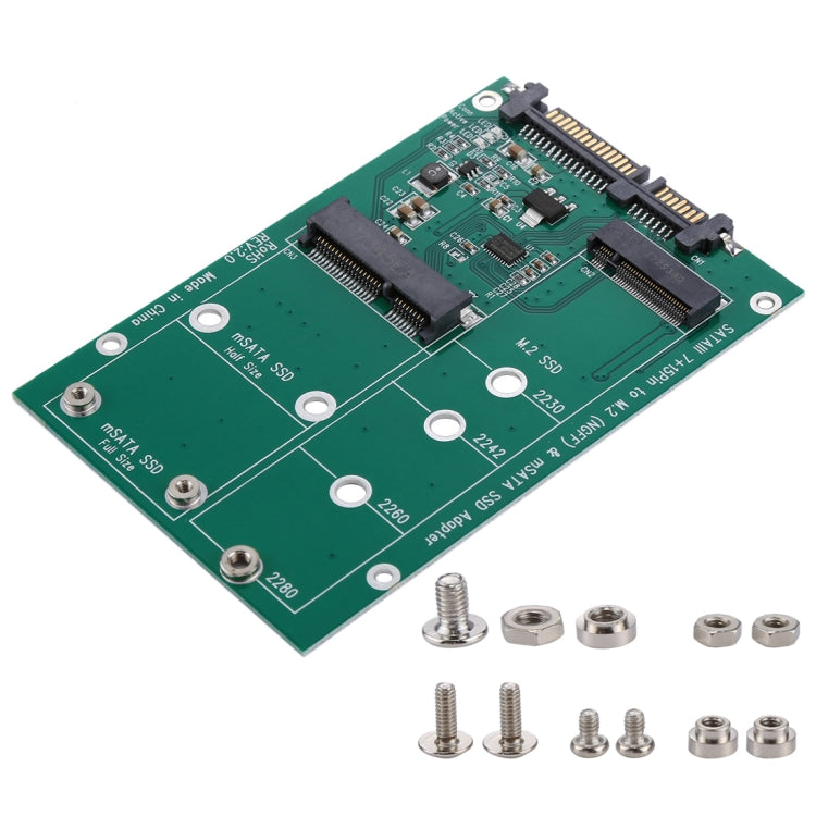 M.2 NGFF และ mSATA SSD เป็นตัวแปลงอะแดปเตอร์ SATA III 7 + 15 พิน, SSD to SATA III