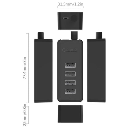 ORICO W5P-U2-100 USB 2.0 ฮับเดสก์ท็อปพร้อมสายไฟ Micro USB ขนาด 100 ซม., W5P-U2-100 Black