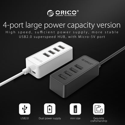 ORICO W5P-U2-100 USB 2.0 ฮับเดสก์ท็อปพร้อมสายไฟ Micro USB ขนาด 100 ซม., W5P-U2-100 Black