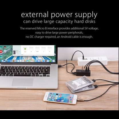 ORICO W5P-U2-100 USB 2.0 ฮับเดสก์ท็อปพร้อมสายไฟ Micro USB ขนาด 100 ซม., W5P-U2-100 Black