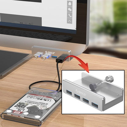 ORICO MH4PU อลูมิเนียมอัลลอยด์ 4 พอร์ต USB 3.0 HUB แบบคลิปพร้อมสาย USB ยาว 1 ม. ช่วงความกว้างของคลิป: 10-32 มม. (สีดำ), MH4PU(Black), MH4PU(Silver)