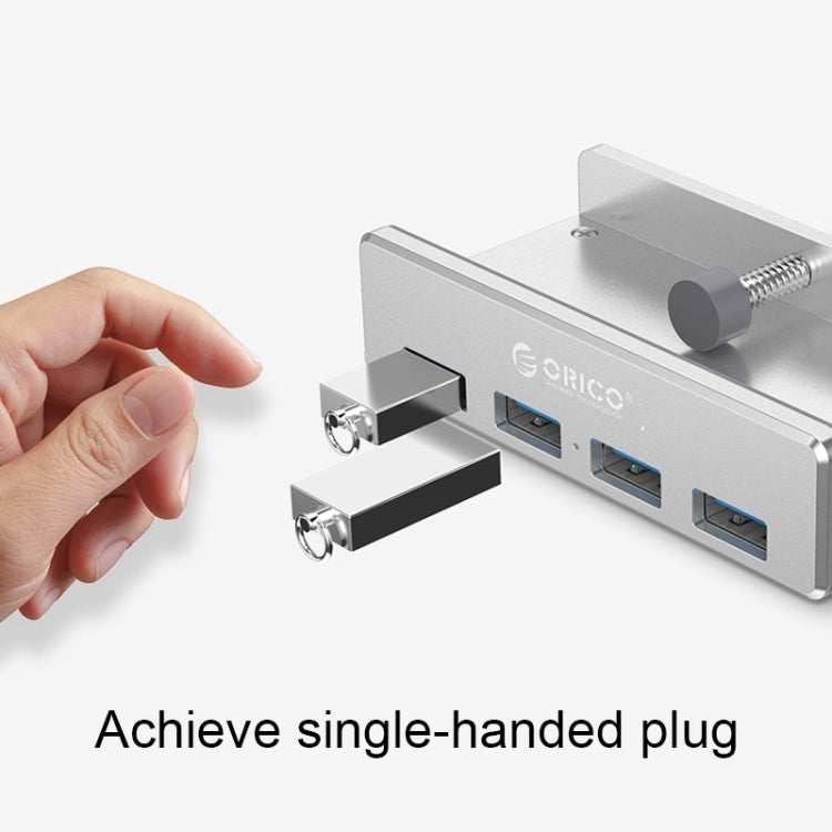 ORICO MH4PU อลูมิเนียมอัลลอยด์ 4 พอร์ต USB 3.0 HUB แบบคลิปพร้อมสาย USB ยาว 1 ม. ช่วงความกว้างของคลิป: 10-32 มม. (สีดำ), MH4PU(Black), MH4PU(Silver)