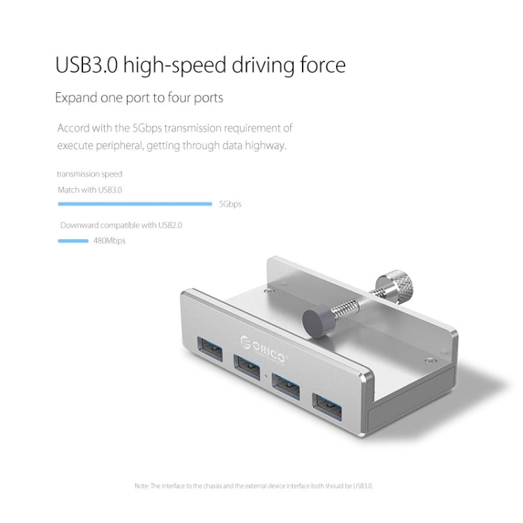 ORICO MH4PU อลูมิเนียมอัลลอยด์ 4 พอร์ต USB 3.0 HUB แบบคลิปพร้อมสาย USB ยาว 1 ม. ช่วงความกว้างของคลิป: 10-32 มม. (สีดำ), MH4PU(Black), MH4PU(Silver)