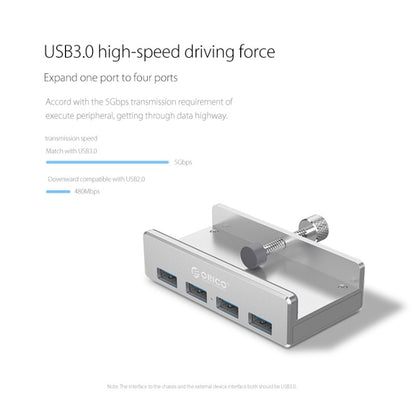ORICO MH4PU อลูมิเนียมอัลลอยด์ 4 พอร์ต USB 3.0 HUB แบบคลิปพร้อมสาย USB ยาว 1 ม. ช่วงความกว้างของคลิป: 10-32 มม. (สีดำ), MH4PU(Black), MH4PU(Silver)
