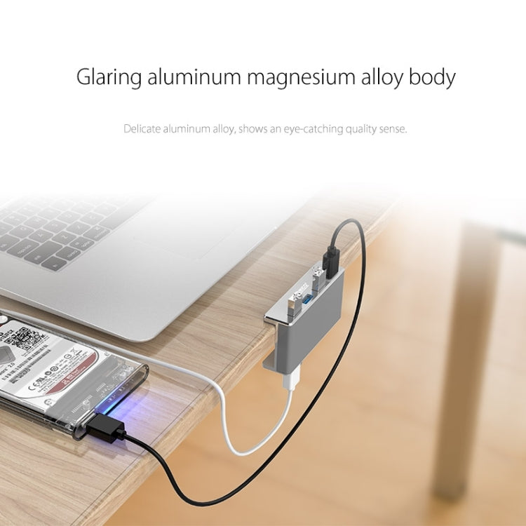 ORICO MH4PU อลูมิเนียมอัลลอยด์ 4 พอร์ต USB 3.0 HUB แบบคลิปพร้อมสาย USB ยาว 1 ม. ช่วงความกว้างของคลิป: 10-32 มม. (สีดำ), MH4PU(Black), MH4PU(Silver)