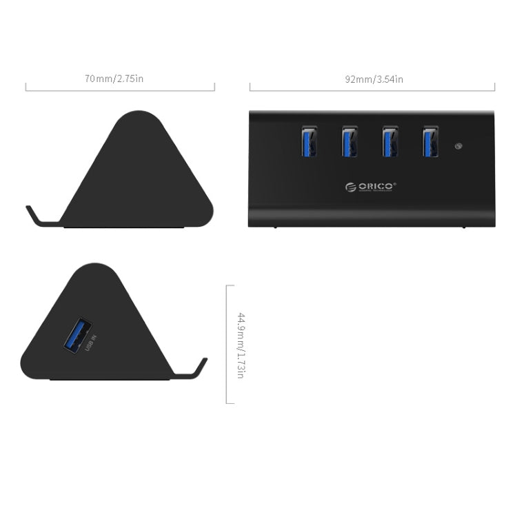ORICO SHC-U3 วัสดุ ABS เดสก์ท็อป 4 พอร์ต USB 3.0 HUB พร้อมที่วางโทรศัพท์ / แท็บเล็ตและสาย USB 1 ม. และไฟ LED, SHC-U3