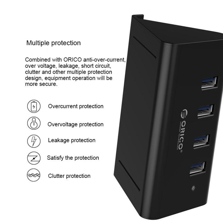 ORICO SHC-U3 วัสดุ ABS เดสก์ท็อป 4 พอร์ต USB 3.0 HUB พร้อมที่วางโทรศัพท์ / แท็บเล็ตและสาย USB 1 ม. และไฟ LED, SHC-U3