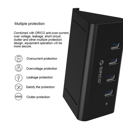 ORICO SHC-U3 วัสดุ ABS เดสก์ท็อป 4 พอร์ต USB 3.0 HUB พร้อมที่วางโทรศัพท์ / แท็บเล็ตและสาย USB 1 ม. และไฟ LED, SHC-U3