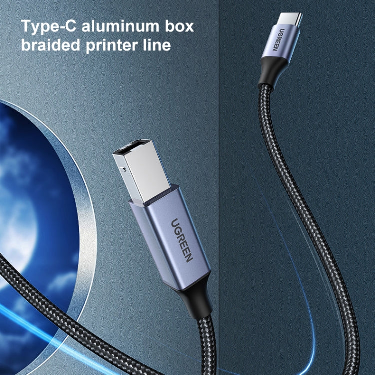 Ugreen Type-C / USB-C ถึง Type-B เครื่องพิมพ์สายถักไนลอนเชื่อมต่อข้อมูลความยาว: 1.5 ม, Length: 1.5m