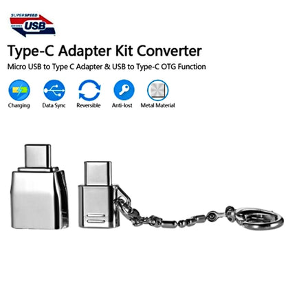 ไมโคร USB หญิงเป็น USB-C / Type-C ชาย + USB 2.0 หญิงอะแดปเตอร์โลหะชาย USB-C / Type-C