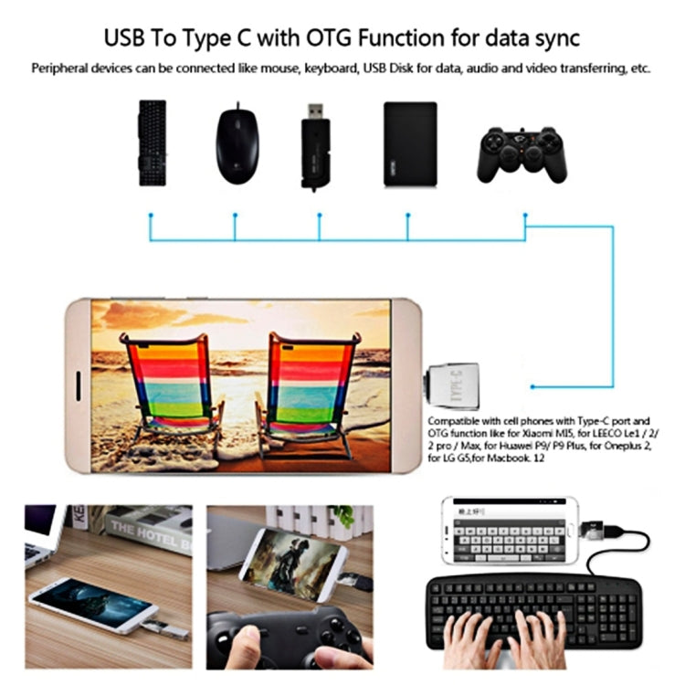 ไมโคร USB หญิงเป็น USB-C / Type-C ชาย + USB 2.0 หญิงอะแดปเตอร์โลหะชาย USB-C / Type-C