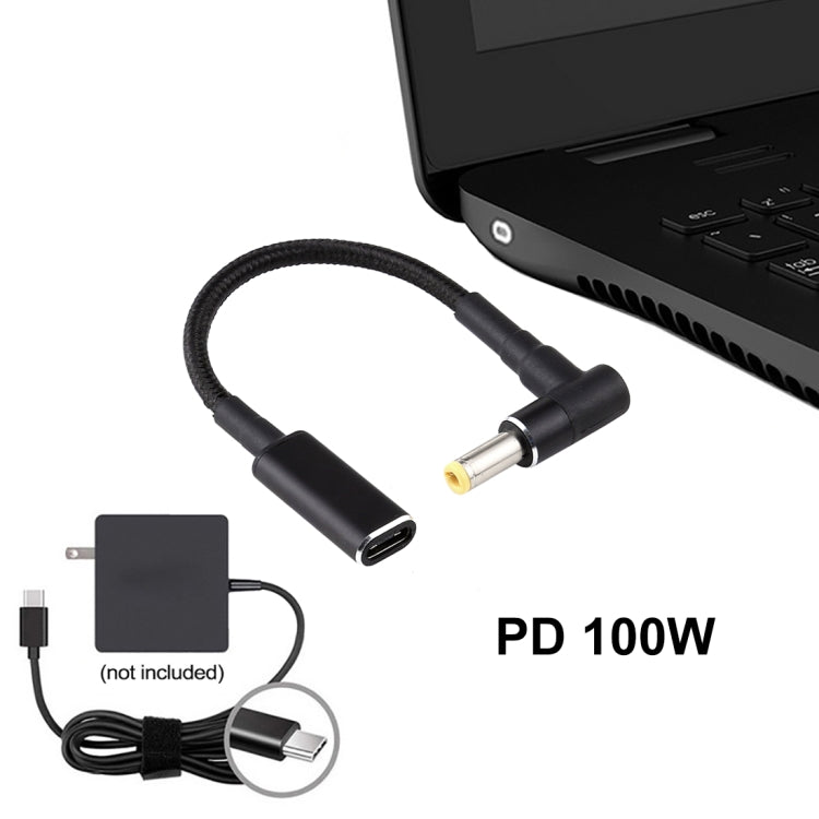 PD 100W 18.5-20V 5.5 x 2.5 มม. ข้อศอกถึงอะแดปเตอร์ USB-C / Type-C สายถักไนลอน, 5.5 x 2.5mm