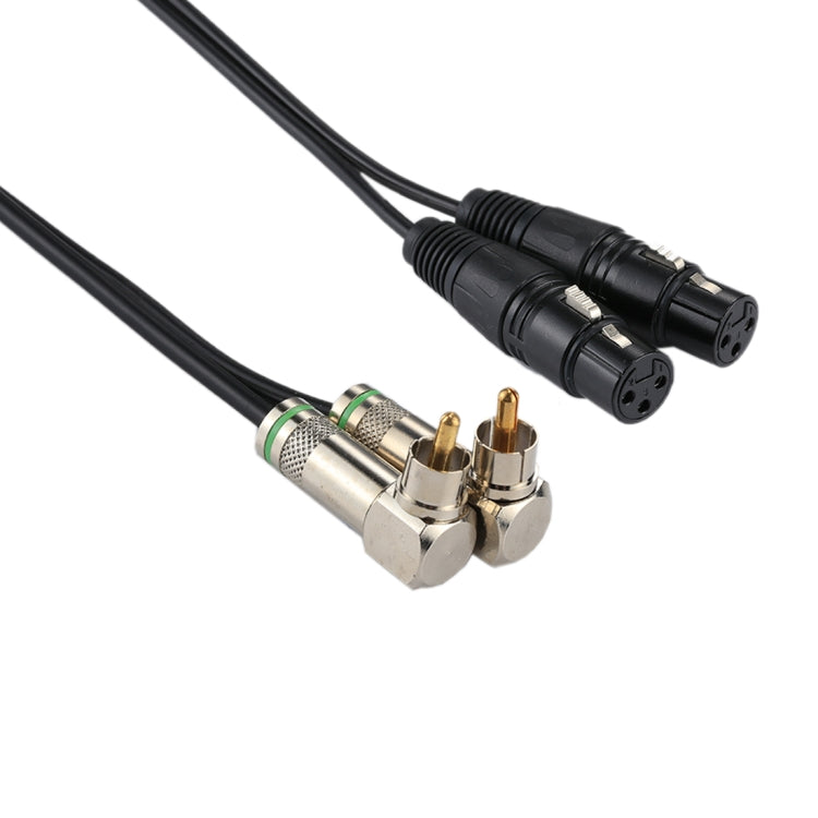 ข้อศอก 2 RCA ชายถึง 2 x 3 พิน XLR CANNON ปลั๊กอะแดปเตอร์เสียงหญิงสำหรับไมโครโฟน / อุปกรณ์เครื่องเสียง ความยาวรวม: ประมาณ 34 ซม., 2 RCA Elbow Male