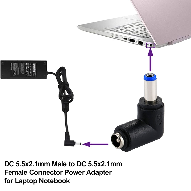 DC 4506 ชายไป DC 7406 หญิงอะแดปเตอร์สำหรับแล็ปท็อป HP โน้ตบุ๊ค, ข้อศอกมุมขวา 90 องศา, DC 5521 Male to Female