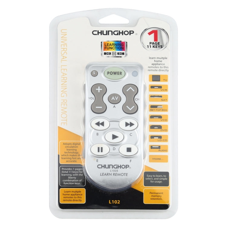 CHUNGHOP L102 DC 3V รีโมทคอนโทรลการเรียนรู้อเนกประสงค์, L102 DC 3V