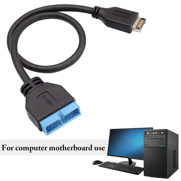 30 ซม. USB 3.1 Type-E ถึง USB 3.0 เมนบอร์ด 19 พินสายเคเบิลต่อขยายชาย