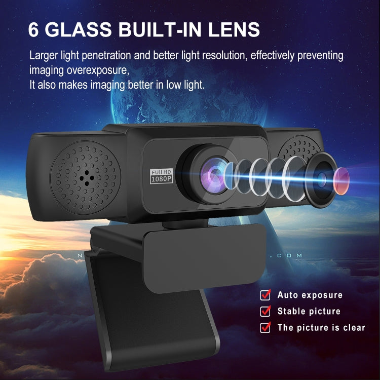 HXSJ S5 1080P กล้องเว็บแคมวิดีโอ HD แบบปรับได้พร้อมไมโครโฟน